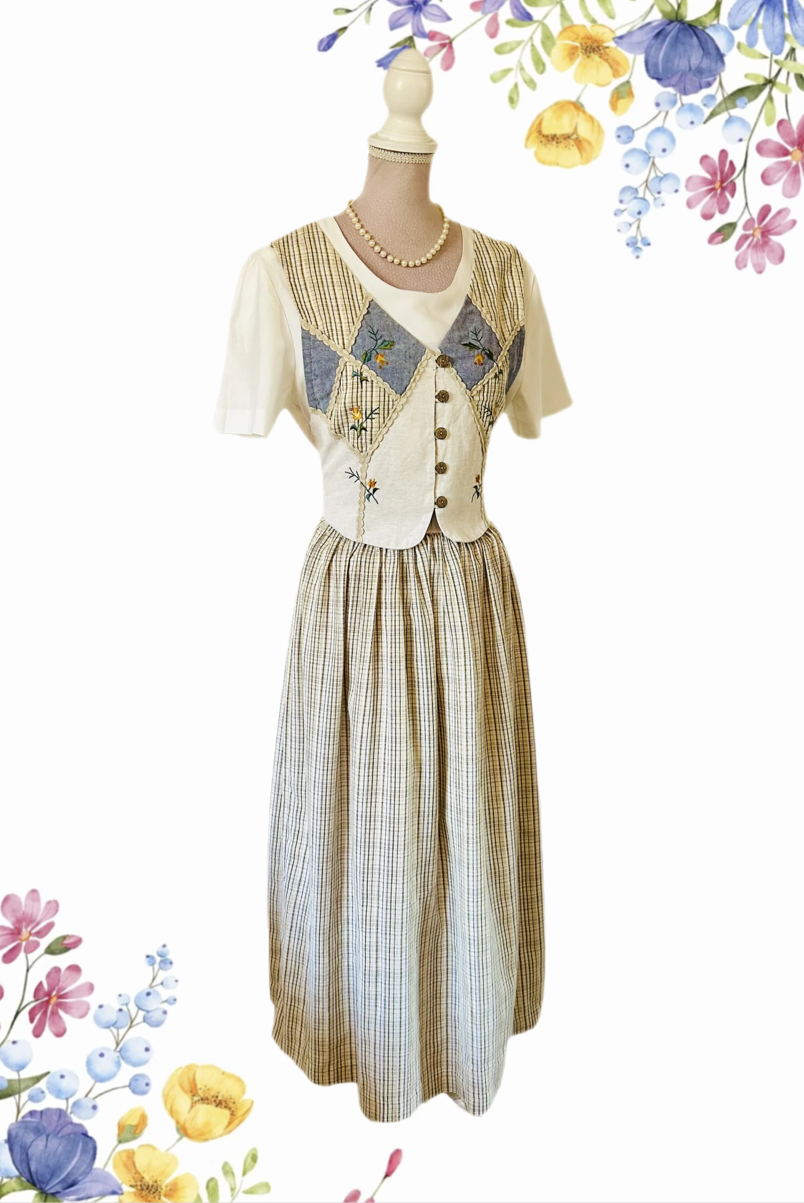 🌿🌻Robe vintage broderie champêtre cottagecore folk embroidered country dress 36/38🌻🌿 – photo 3